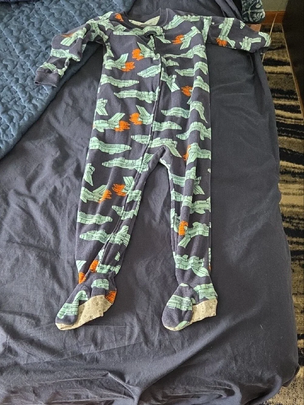 Carter's Navy Football & Rocket Fleece Footed Pajamas- Set of 2 Size 4t, Kids